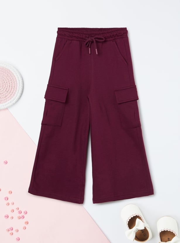 Girls Solid Cargo Track Pants - Pack of 2