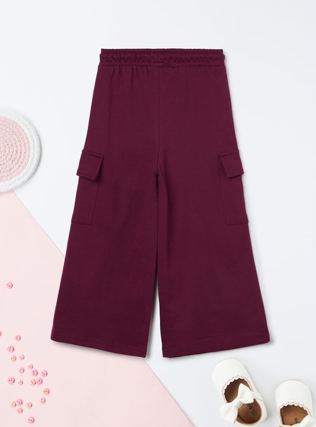 Girls Solid Cargo Track Pants - Pack of 2