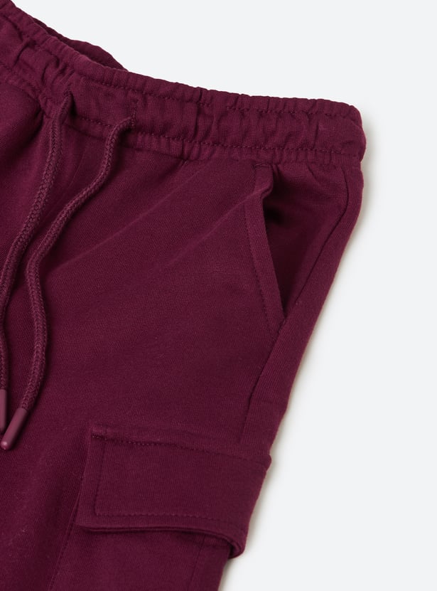 Girls Solid Cargo Track Pants - Pack of 2