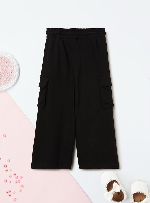 Girls Solid Cargo Track Pants - Pack of 2