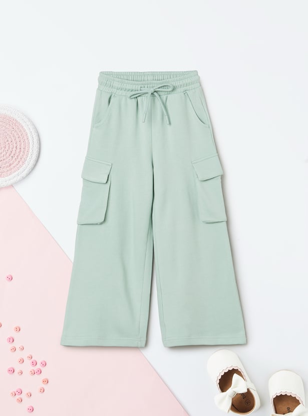 Girls Solid Cargo Track Pants - Pack of 2