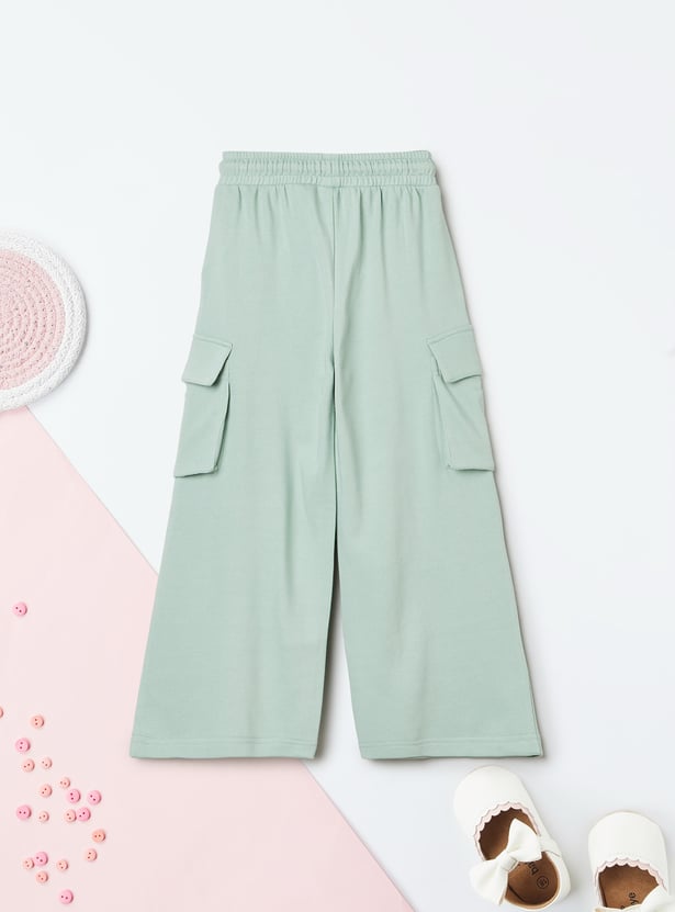 Girls Solid Cargo Track Pants - Pack of 2