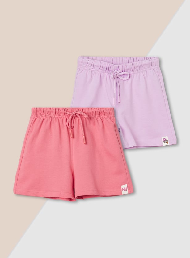 Girls Solid Shorts - Pack of 2