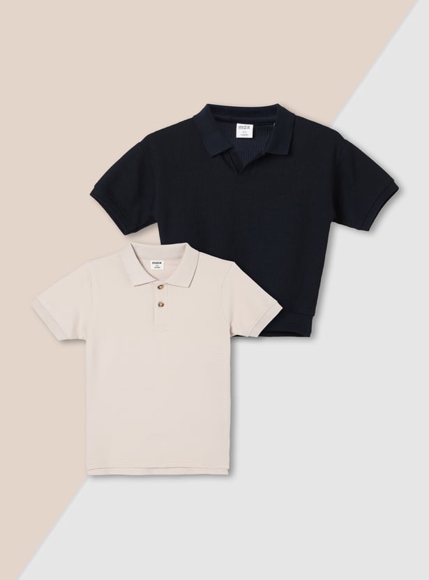 Boys Textured Polo T-shirt - Pack of 2