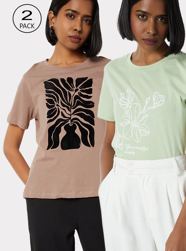 Women Printed T-shirt - Pack of 2