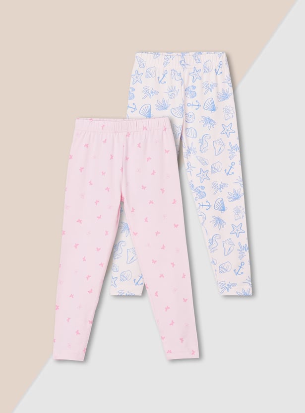 Girls Printed Leggings - Pack of 2