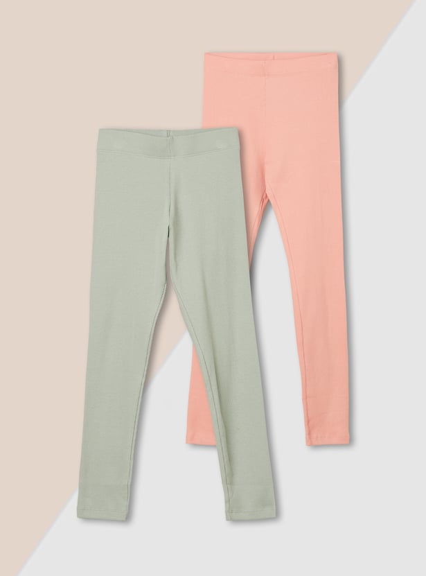 Girls Ribbed Leggings - Pack of 2