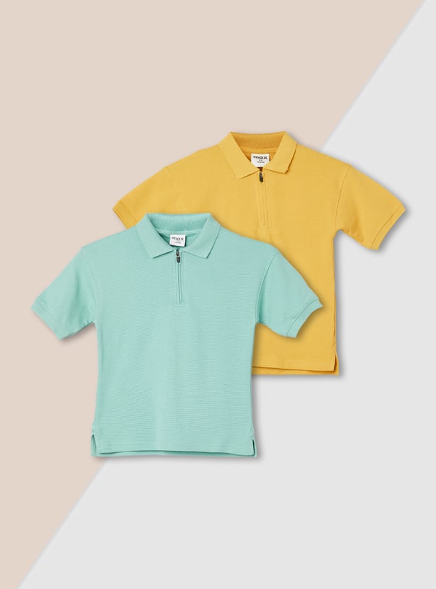 Boys Textured Polo T-shirt - Pack of 2