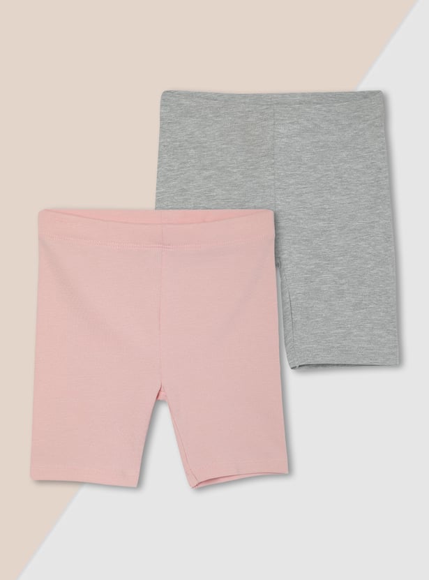 Girls Solid Shorts - Pack of 2