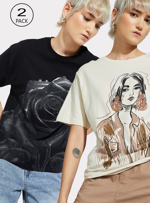 URB_N Women Printed T-shirts - Pack of 2