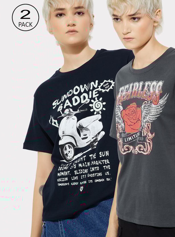 URB_N Women Printed T-shirt - Pack of 2