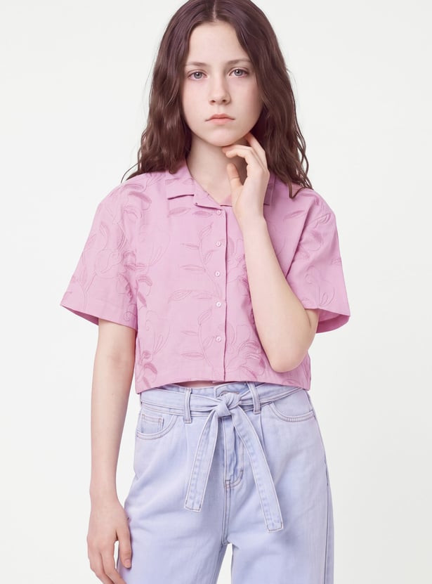 Girls Embroidered Shirt-Style Top