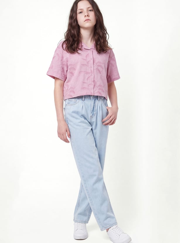 Girls Embroidered Shirt-Style Top