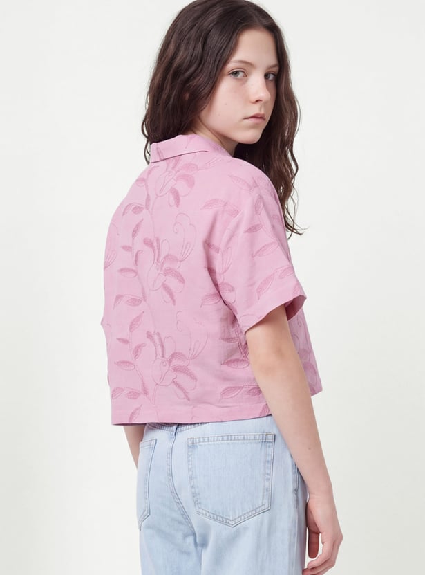 Girls Embroidered Shirt-Style Top