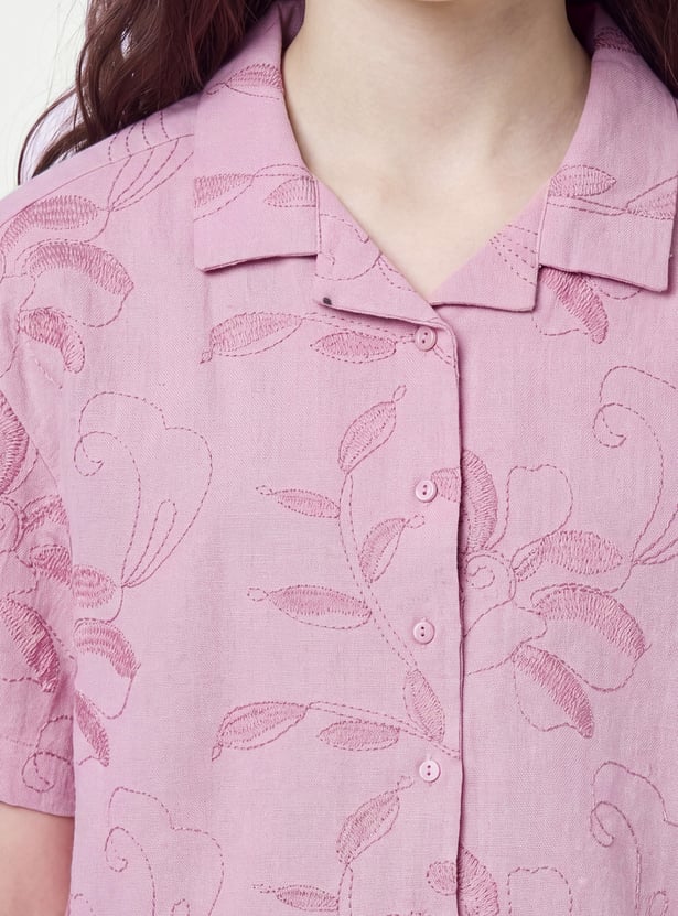 Girls Embroidered Shirt-Style Top