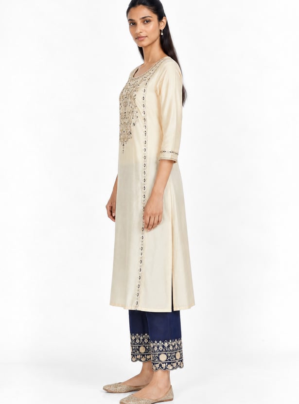 Women Embroidered Straight Kurta Set