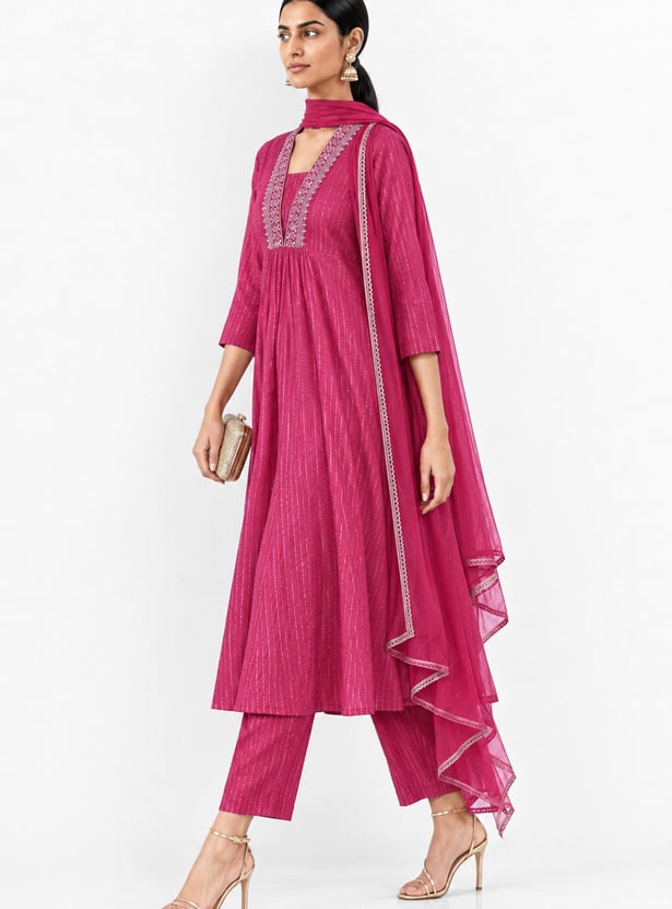 Women Embroidered Anarkali Kurta Set with Dupatta