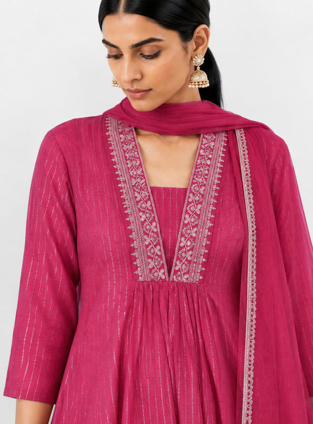 Women Embroidered Anarkali Kurta Set with Dupatta