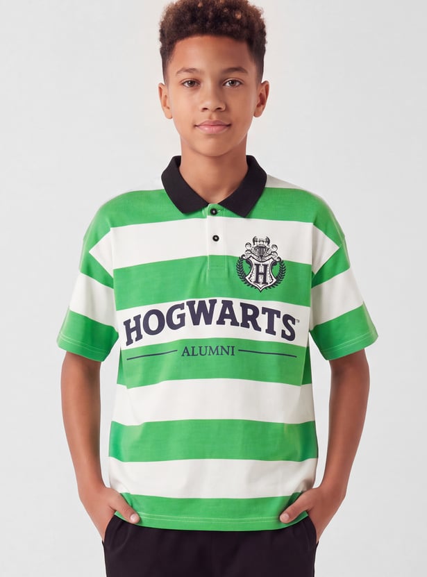 Boys Hogwarts Striped Polo T-shirt