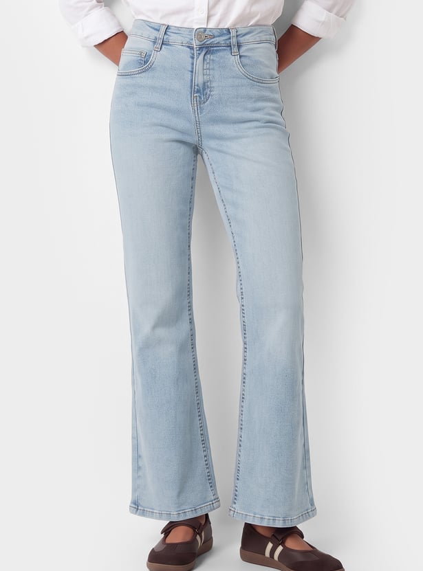 Women Washed High Rise Jeans