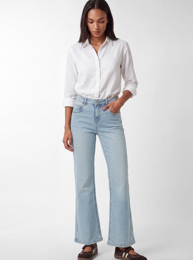 Women Washed High Rise Jeans