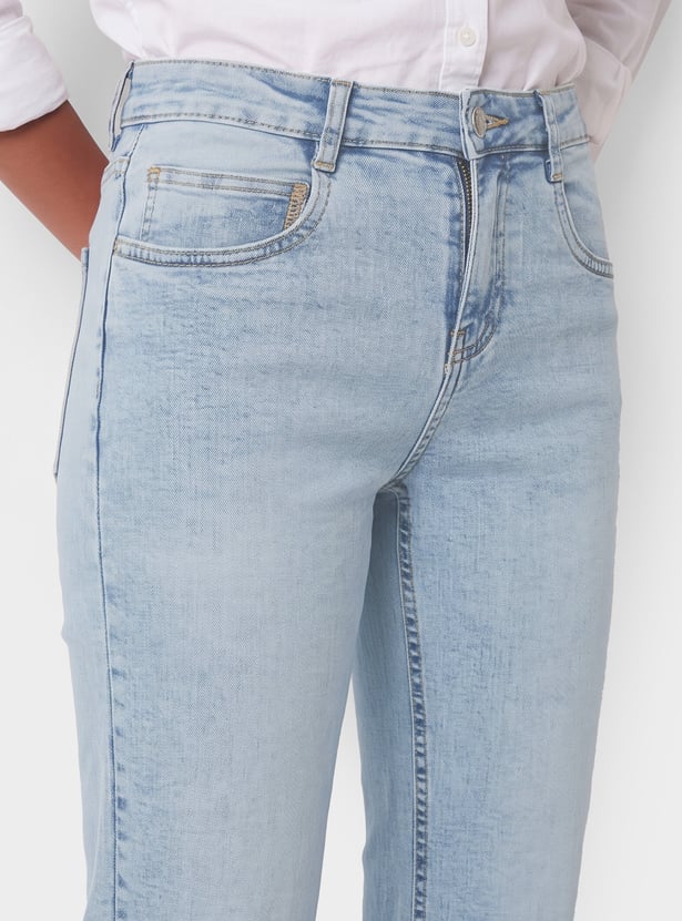 Women Washed High Rise Jeans