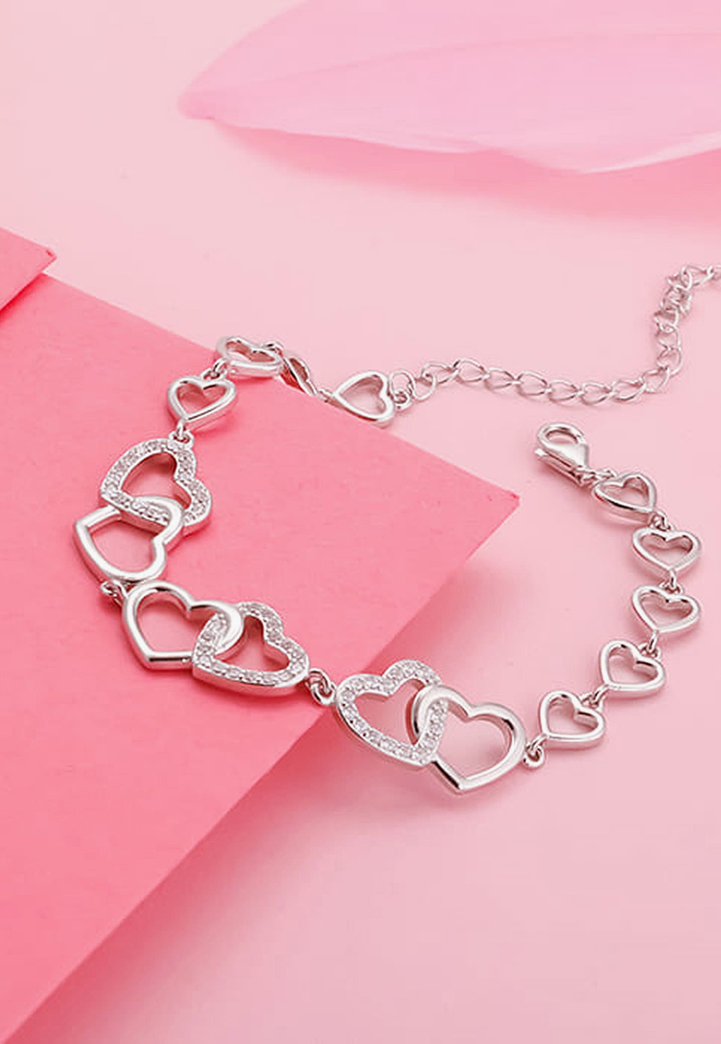 GIVA Sterling Silver Interlocked Heart Duo Bracelet-picture-15