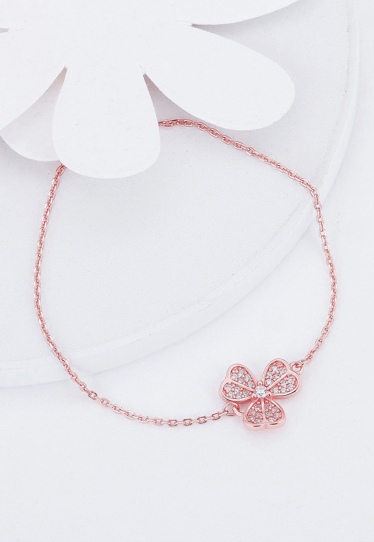 GIVA Sterling Silver Zircon Studded Shamrock Bracelet-image-24