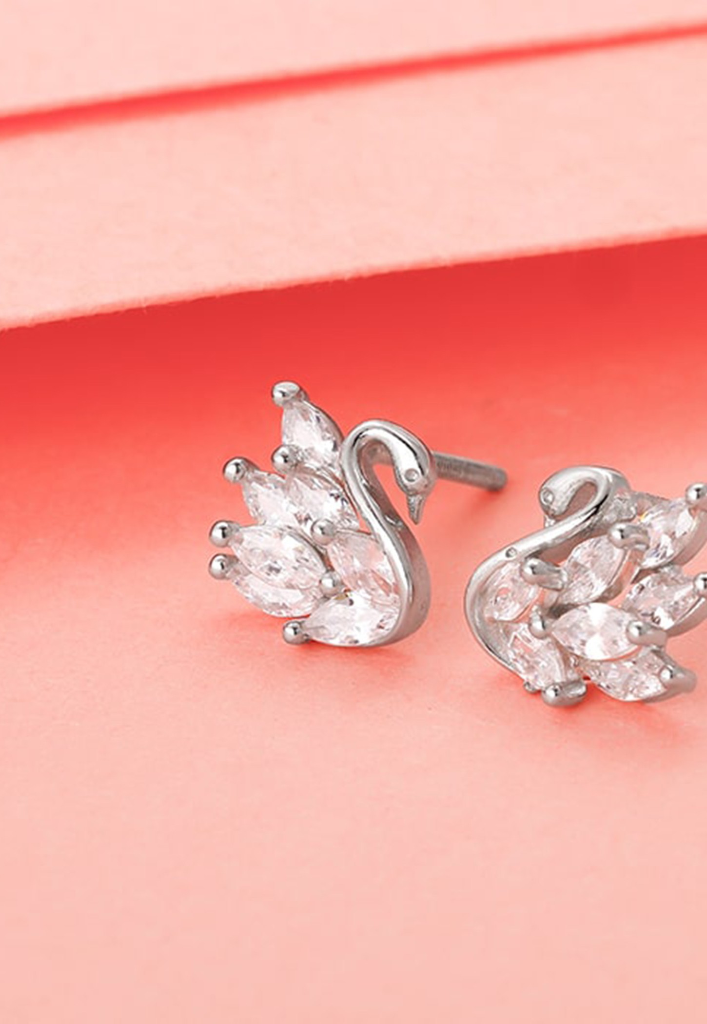 GIVA Sterling Silver Manali S Shining Swan Studs Earrings-image-7