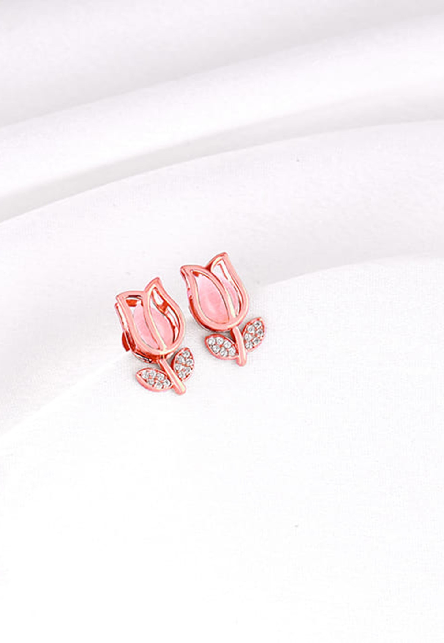 GIVA Sterling Silver Pink Quartz Flower Stud Earrings-image-3