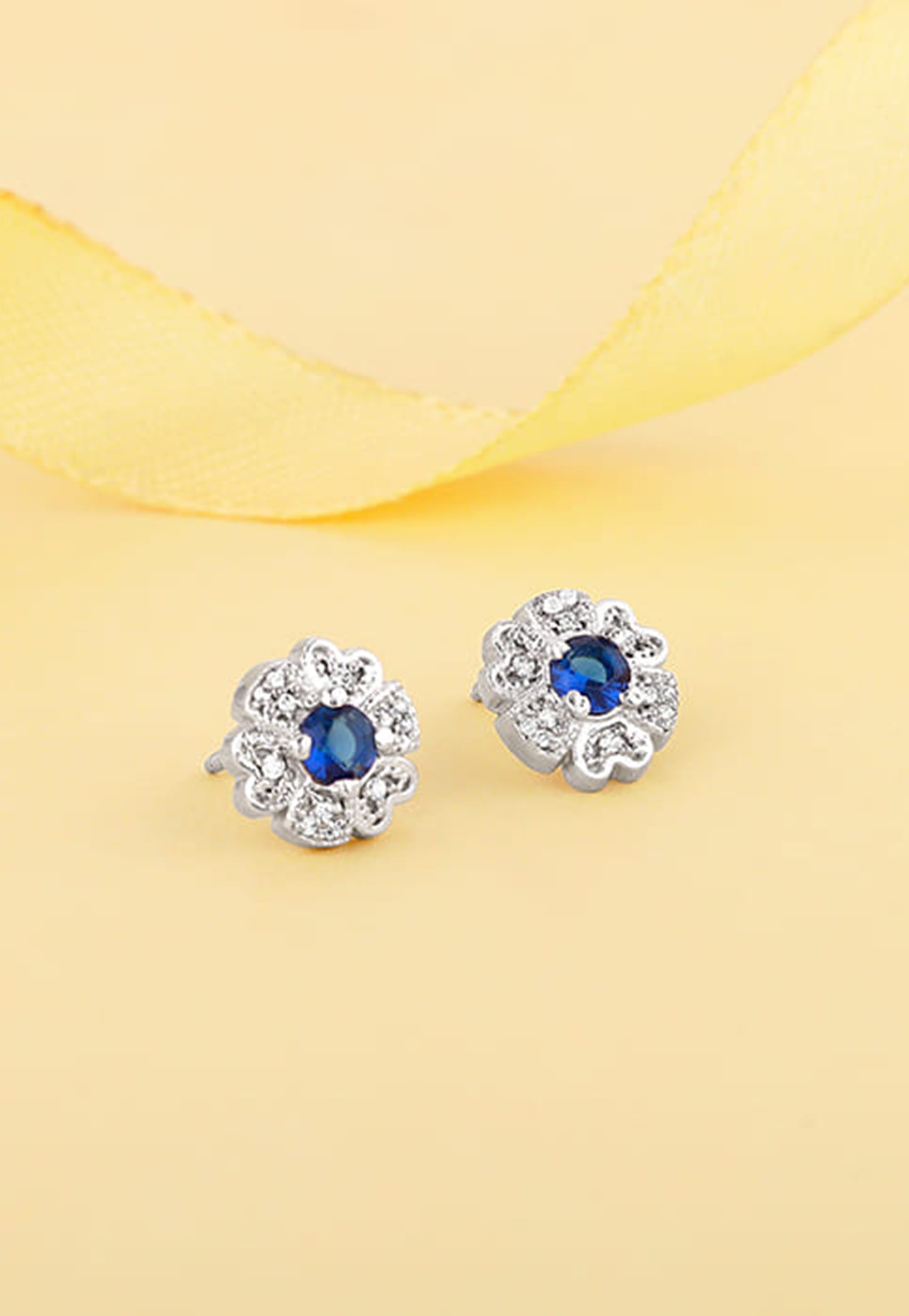 GIVA Sterling Silver Royal Blue Bloom Stud Earrings-picture-15