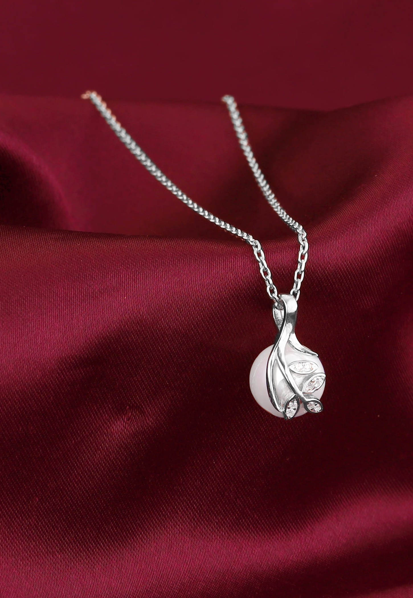 GIVA Sterling Silver Nature Soul Pearl Chain with Pendant-image-8