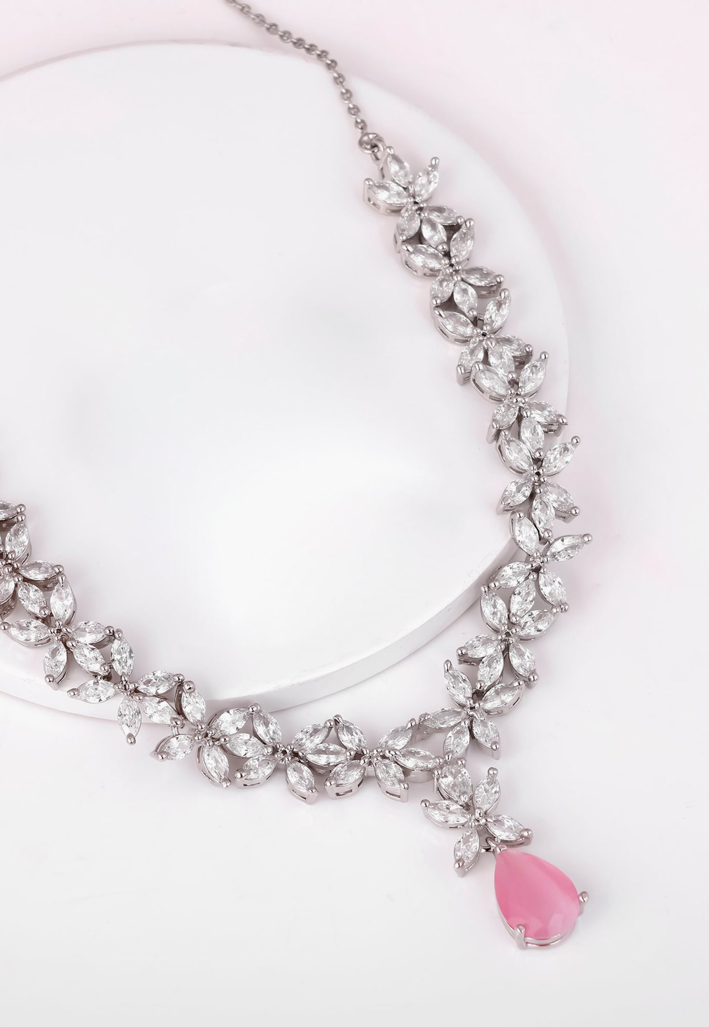 GIVA Sterling Silver Zircon Studded Magical Drop Necklace-image-37