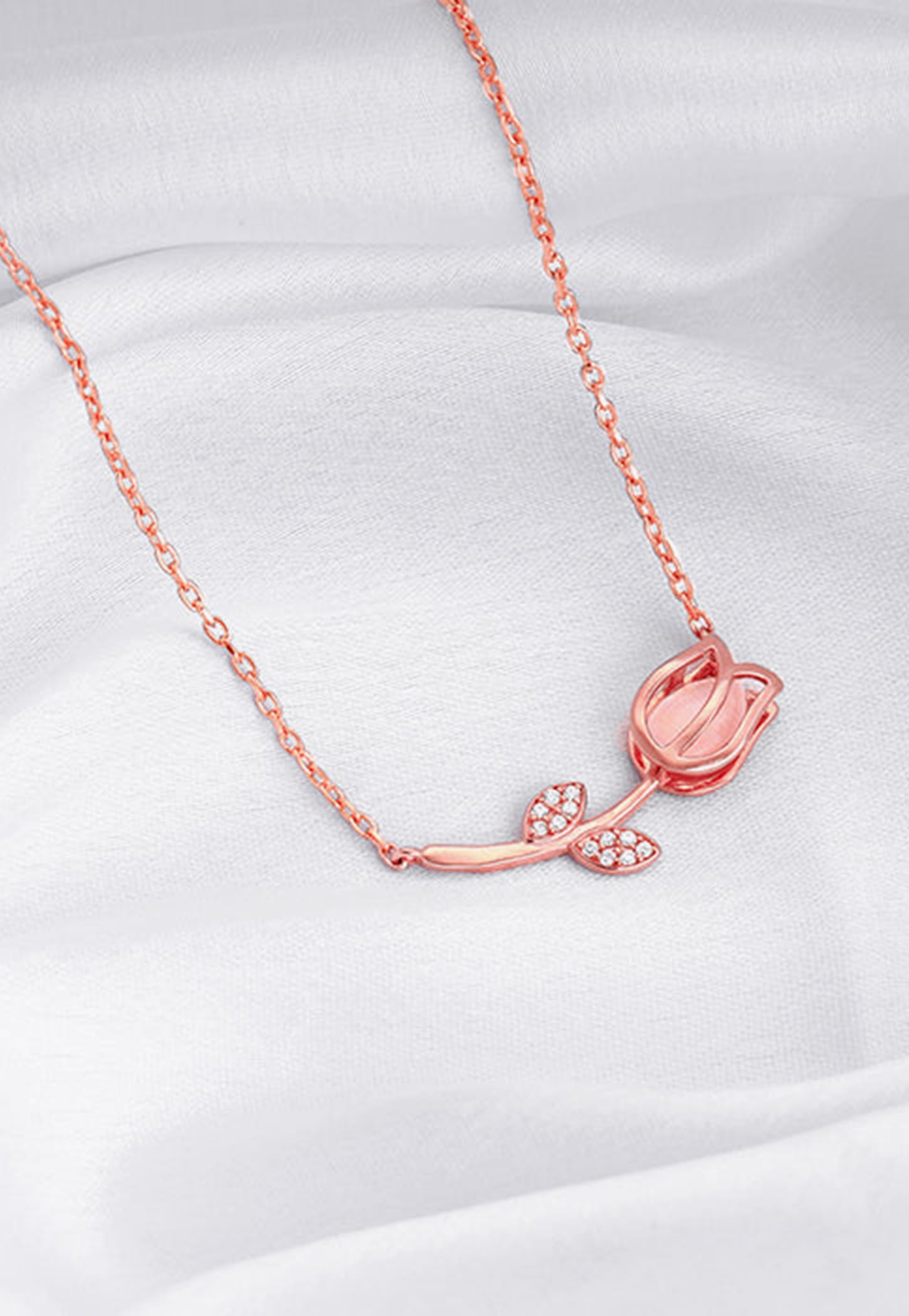 GIVA Sterling Silver Pink Quartz Flower Necklace-image-16
