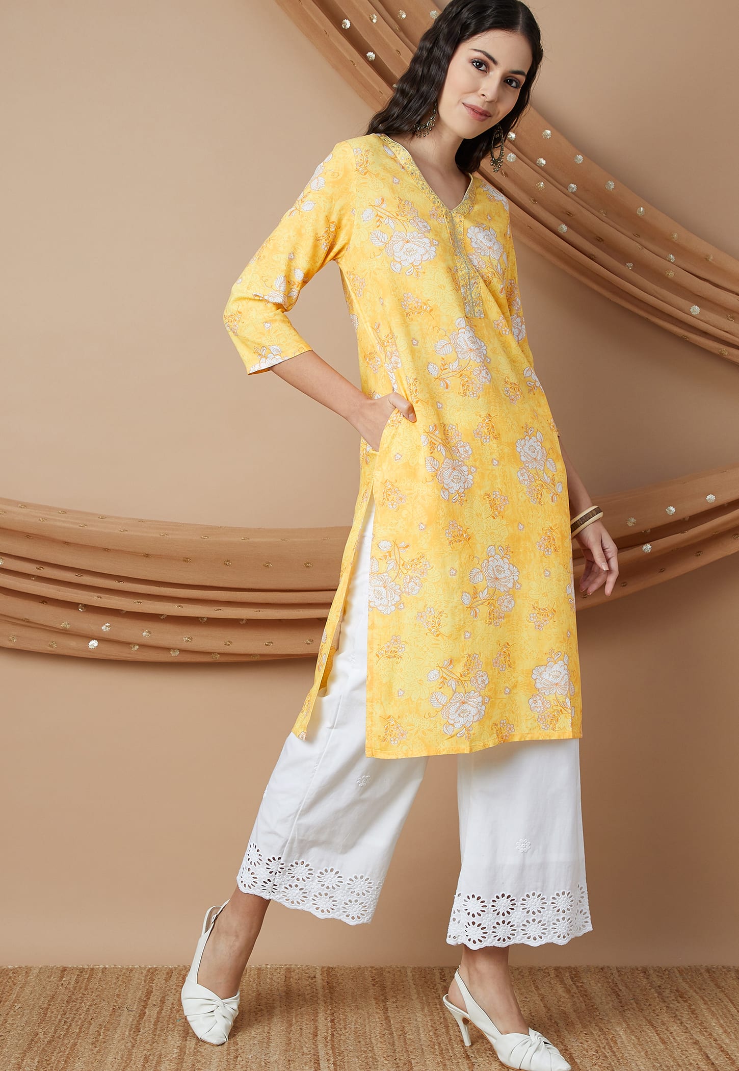 MELANGE Floral Printed Straight Kurta-image-34