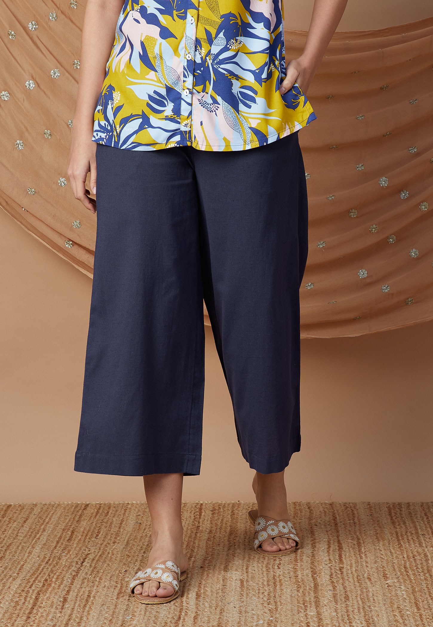 MELANGE Solid Wide Leg Culottes-picture-24