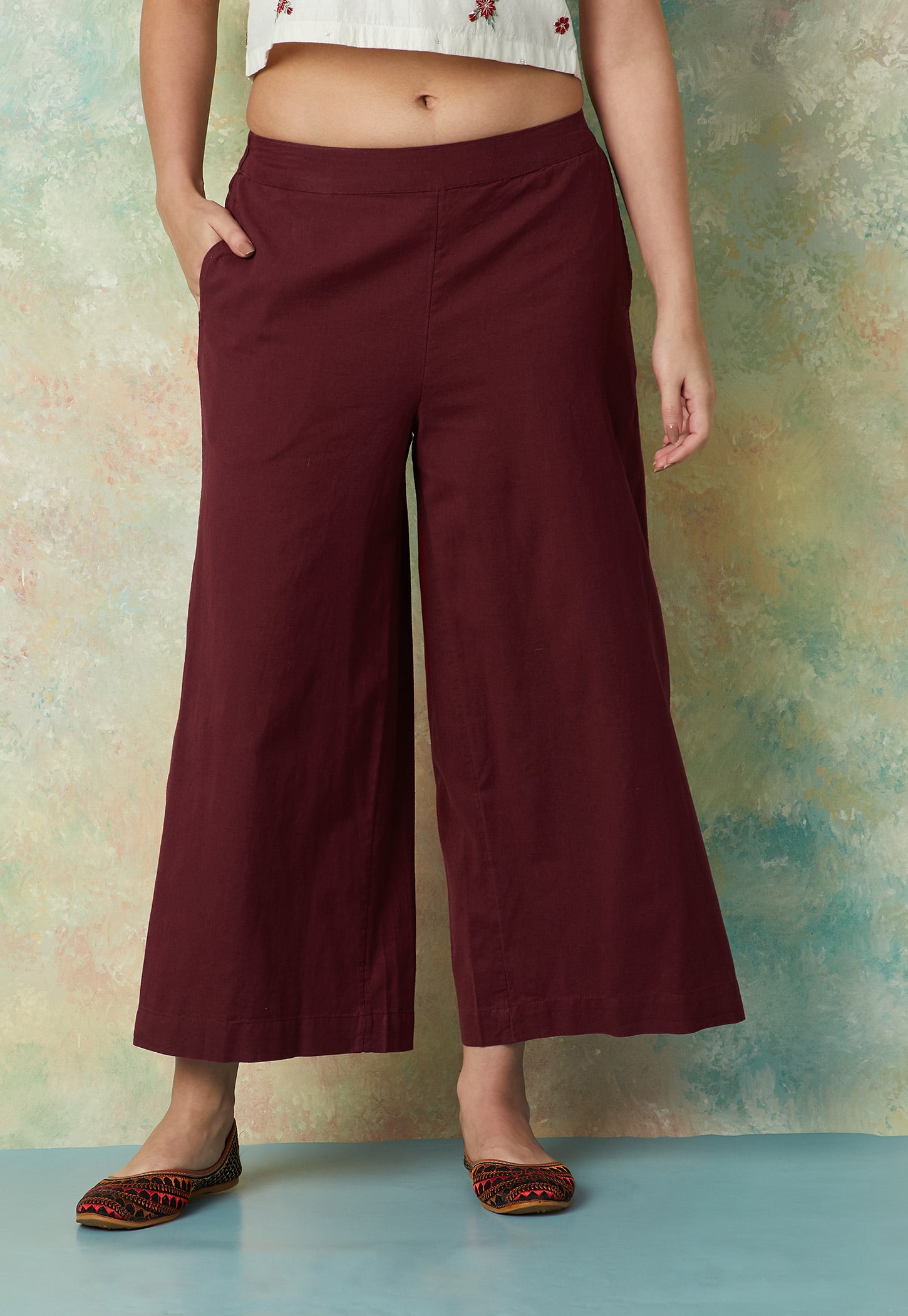 MELANGE Solid Wide Leg Culottes-picture-27
