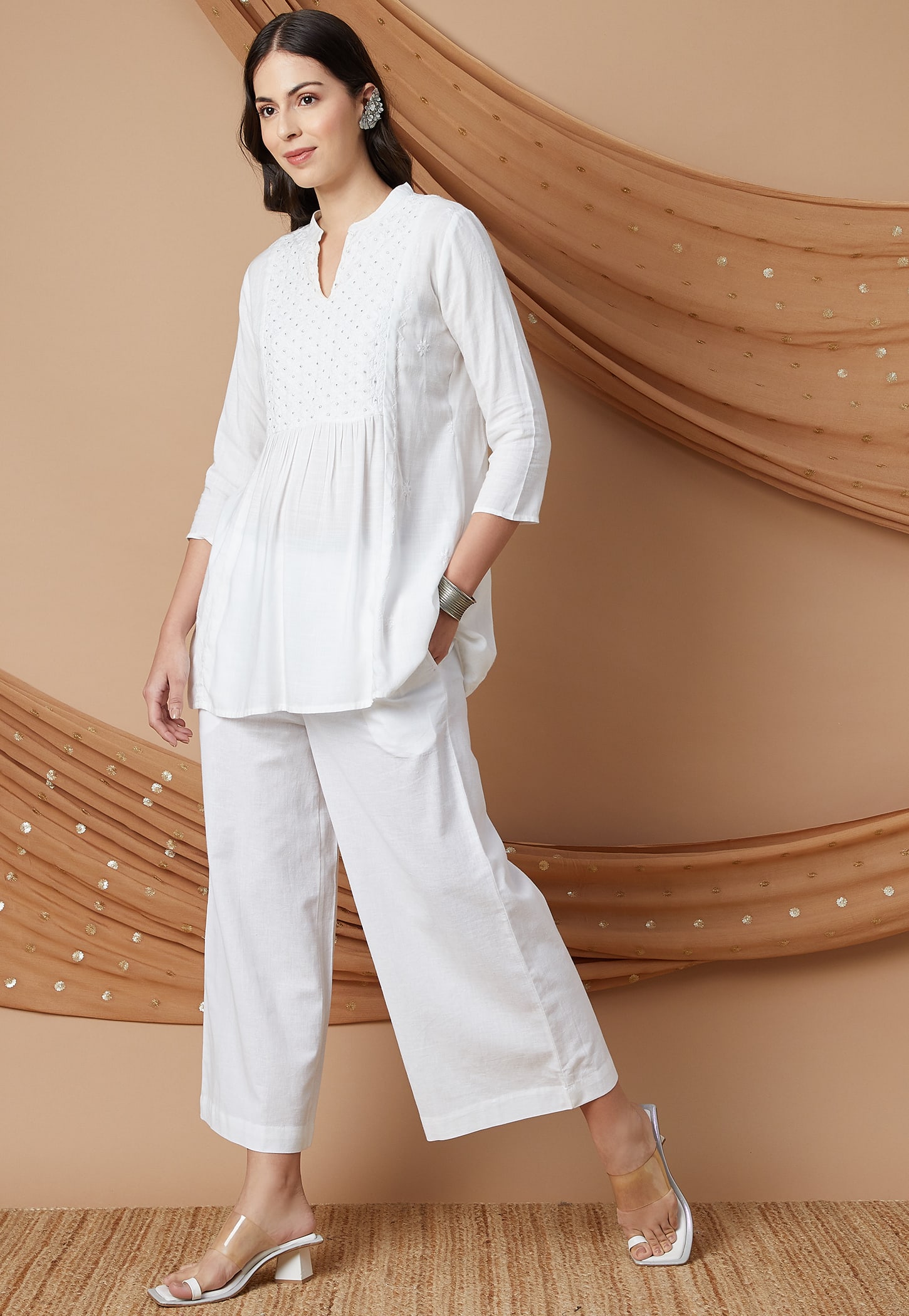 MELANGE Solid Wide Leg Culottes-picture-20