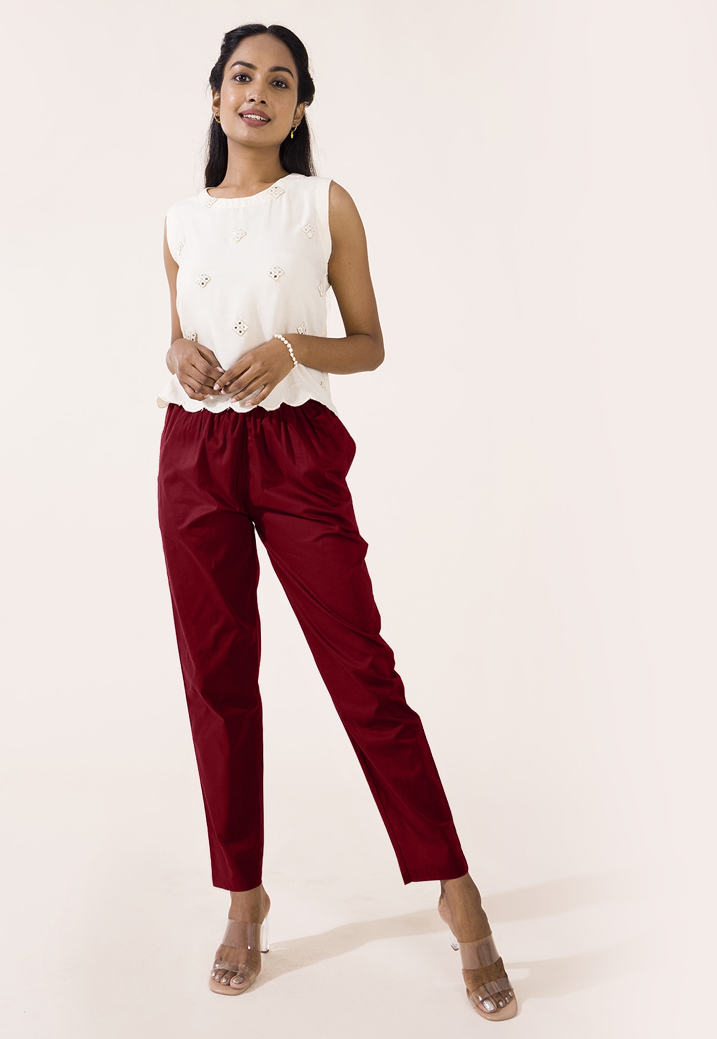 GO COLORS Solid Tapered Fit Straight Pants-picture-11