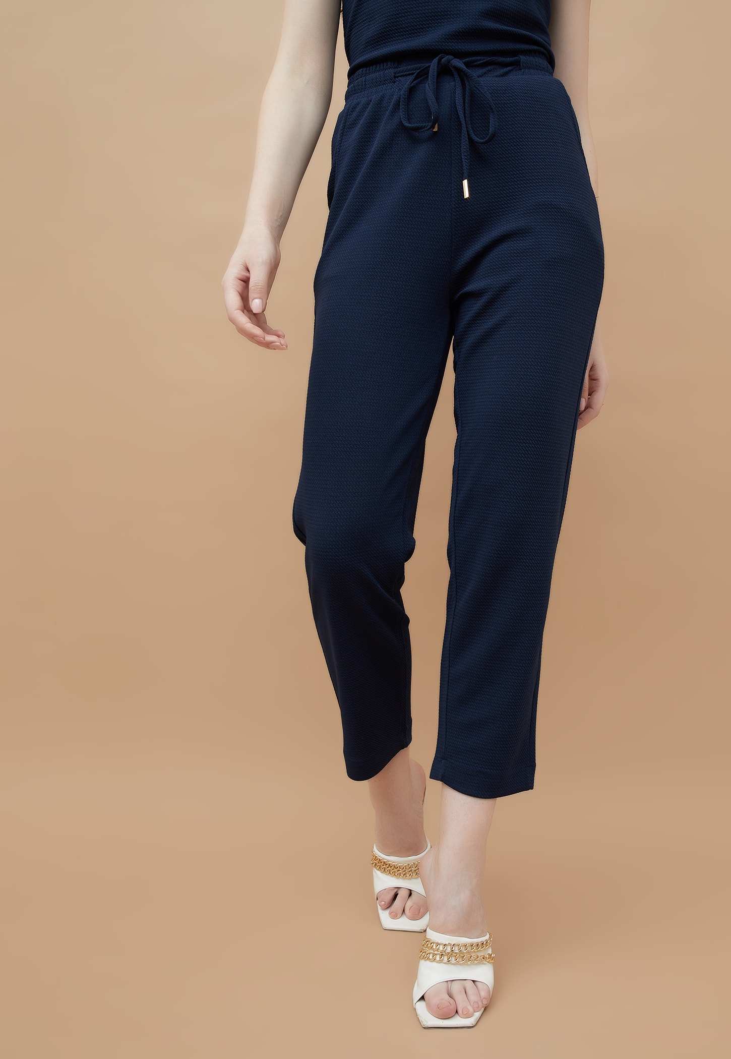 CODE Textured Slim Fit Trousers-image-4