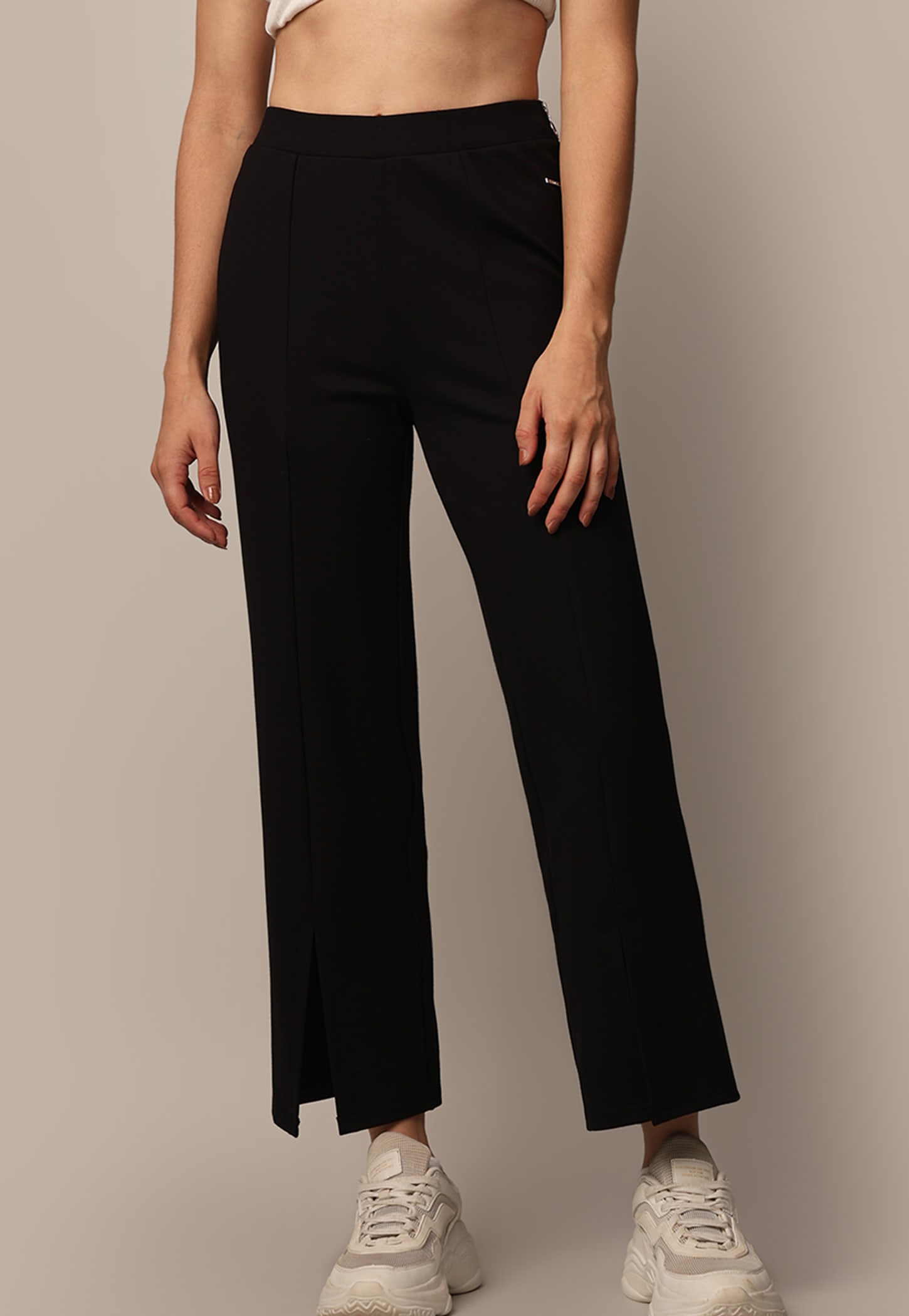 ONLY Solid Slit Hem Trousers-picture-13