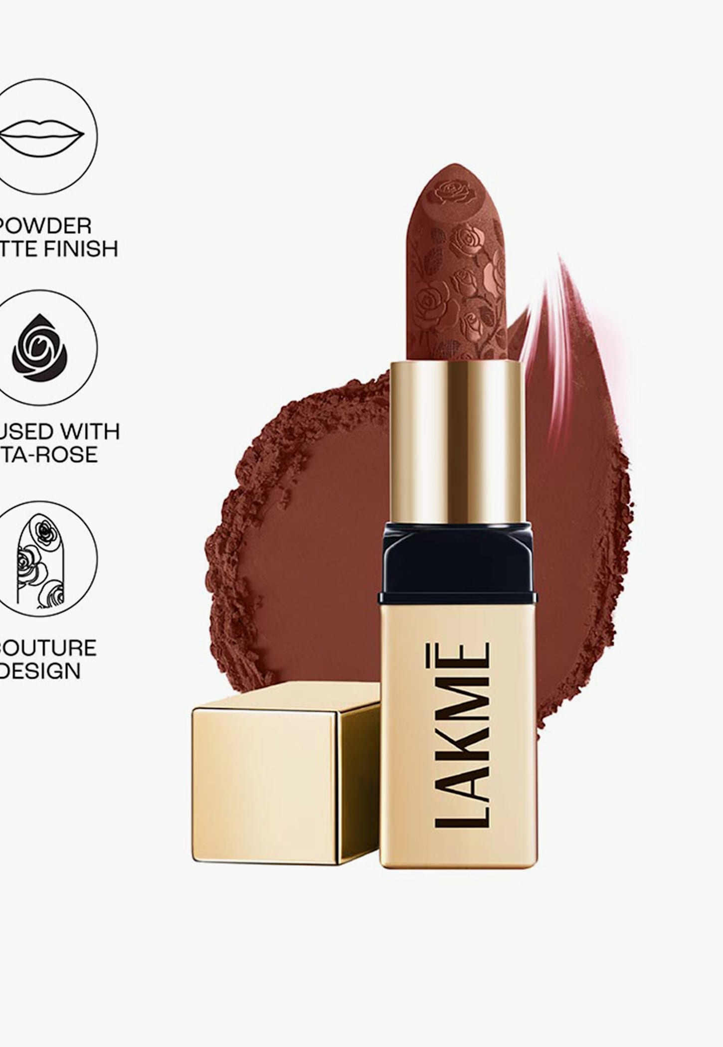 LAKME Rouge Bloom Powder Matte Bullet Lipstick - 204 Cocoa Carnation - 4gm-picture-25