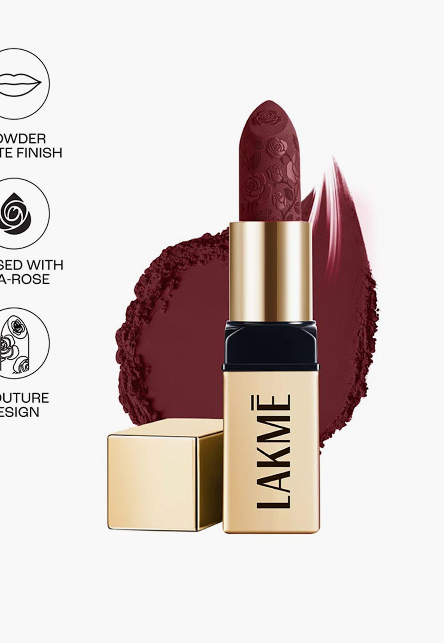 LAKME Rouge Bloom Powder Matte Bullet Lipstick - 208 Plum Garden - 4gm-image-4