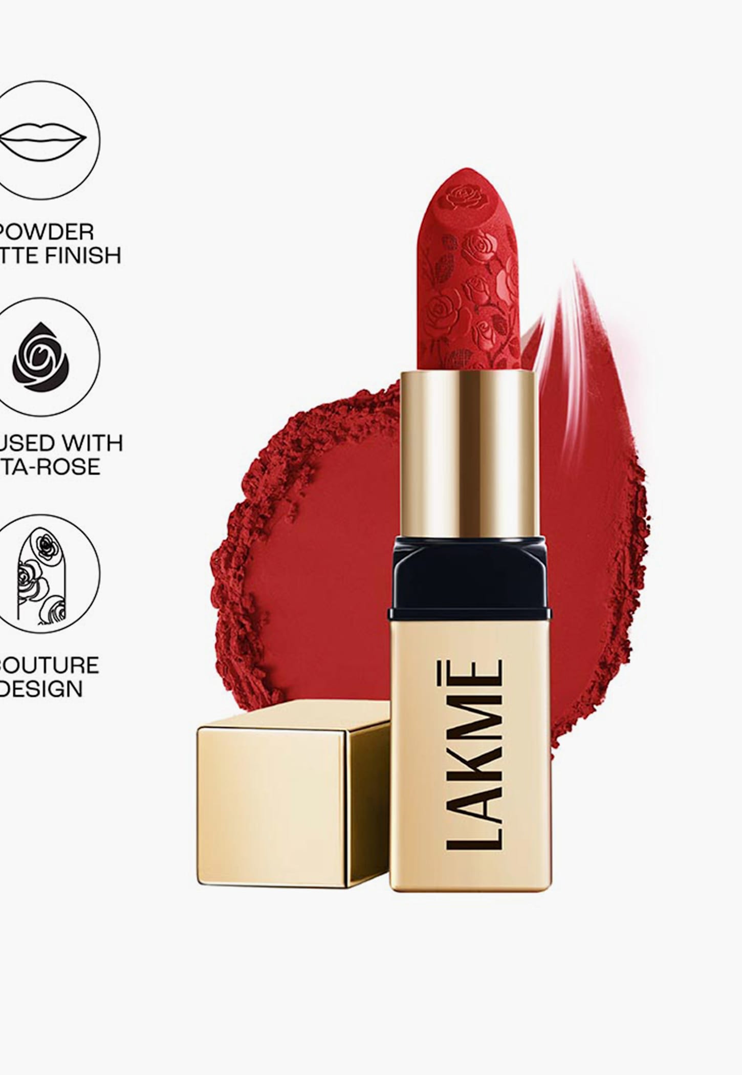 LAKME Rouge Bloom Powder Matte Bullet Lipstick - 209 Scarlet Rose - 4g-picture-15
