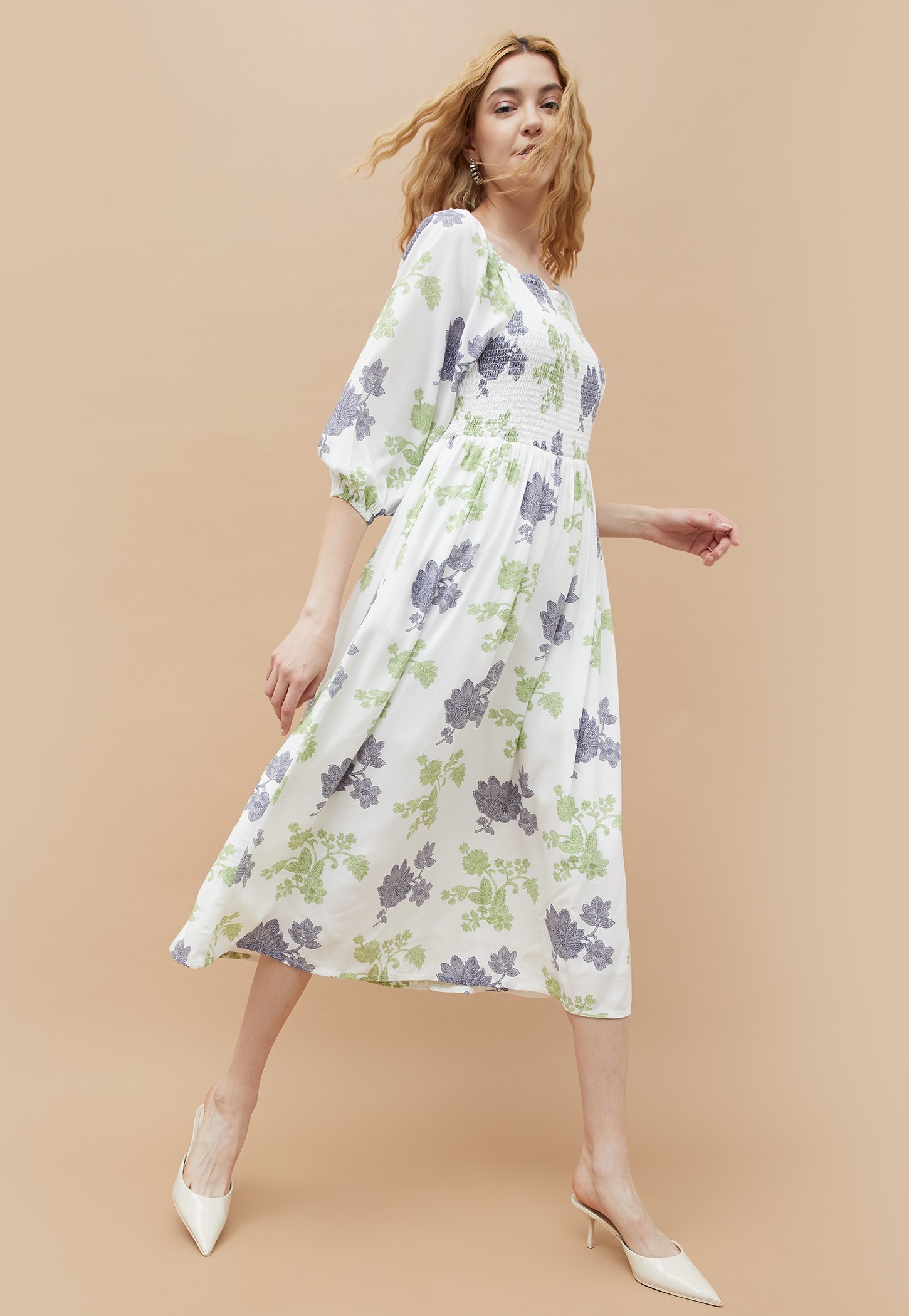 COLOUR ME Printed A-line Midi Dress-picture-45