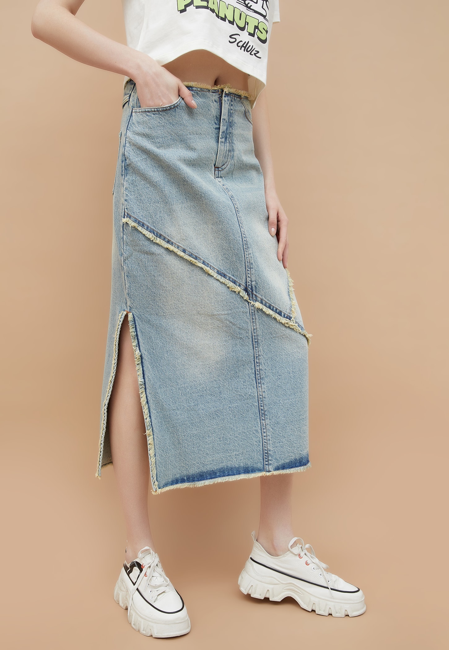 GINGER Washed Denim Midi Skirt-picture-32