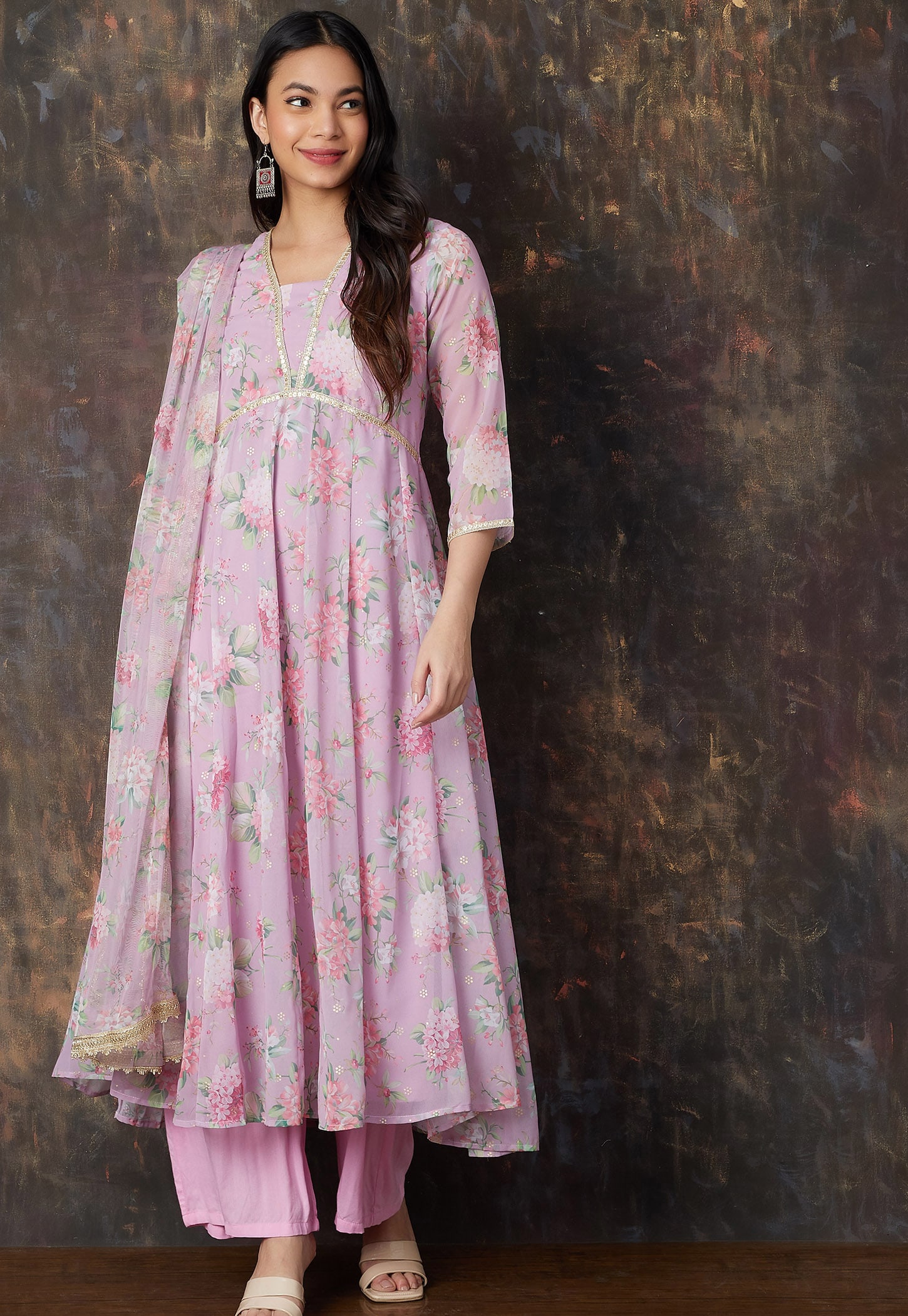 MELANGE Floral Print A-Line Kurta with Dupatta-picture-32