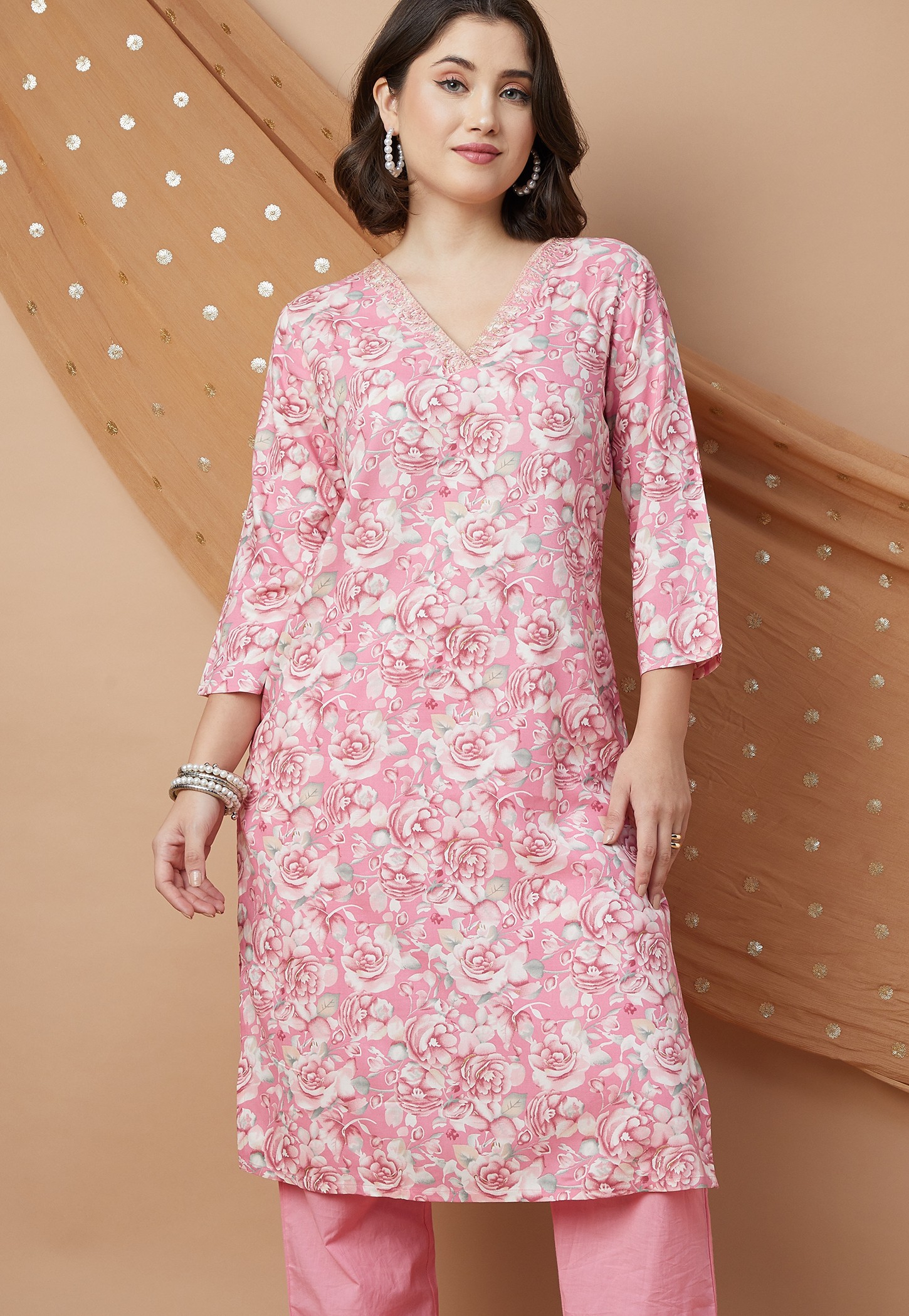 MELANGE Floral Print Straight Kurta-picture-42