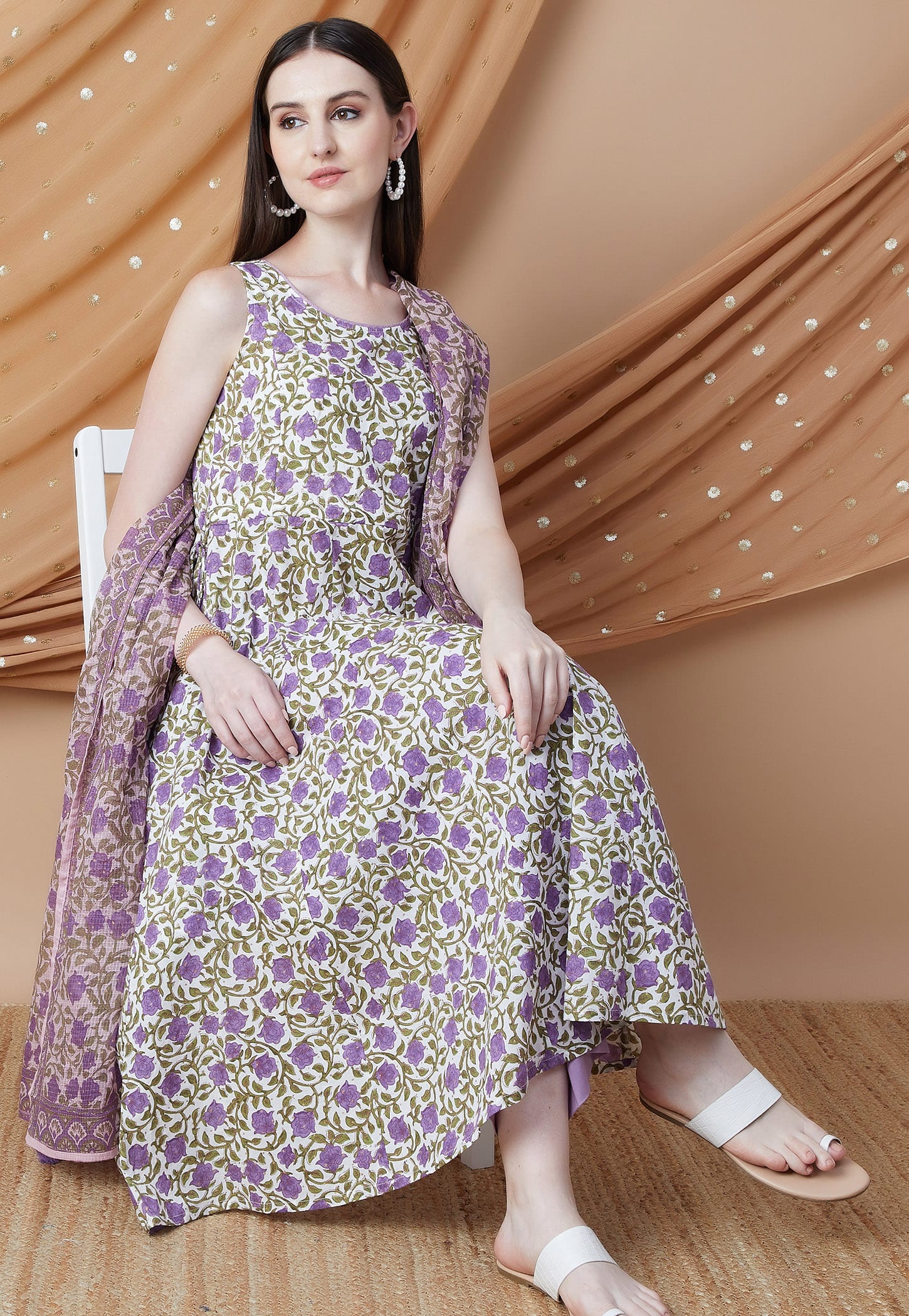 MELANGE Floral Print A-Line Kurta Set-image-26