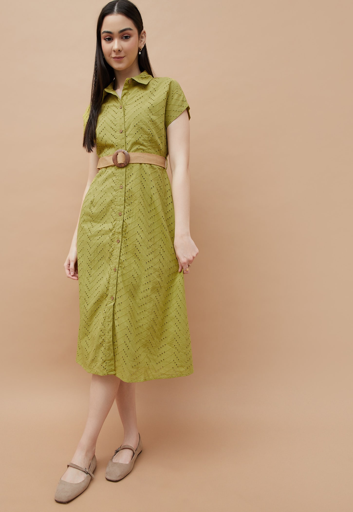 FAME FOREVER Schiffli Embroidered Belted Shirt Dress-picture-15